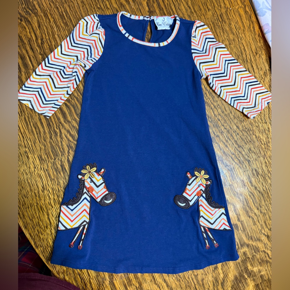 Colorful Chevron Sleeve Giraffe Kids Dress Size 5